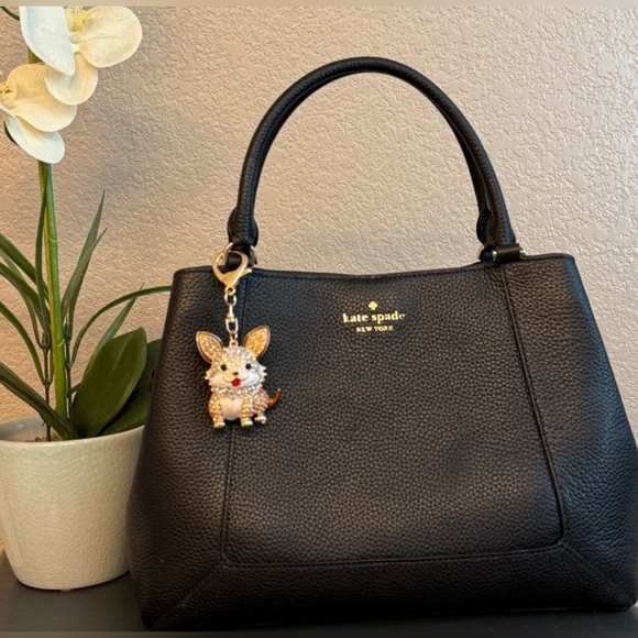 Champagne & White Rhinestone Dog Purse Charm / Keychain. - Picture 2 of 4